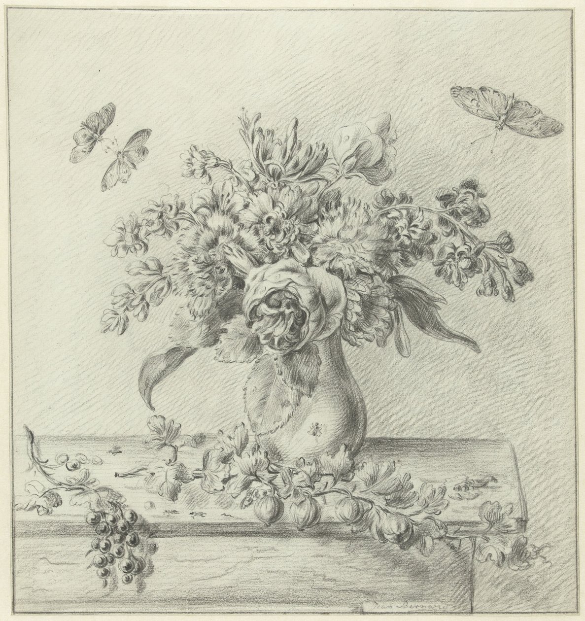 Stilleben med blomsterarrangemang, frukter och insekter av Jean Bernard