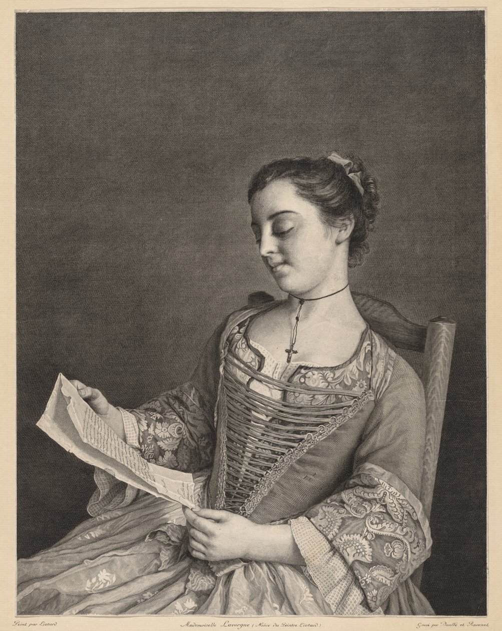 Fröken Lavergne Reading. av Jean Daullé