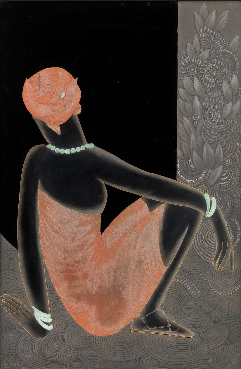 Afrikansk kvinna, 1928-30 (lackerat trä, oxiderad koppar) av Jean Dunand