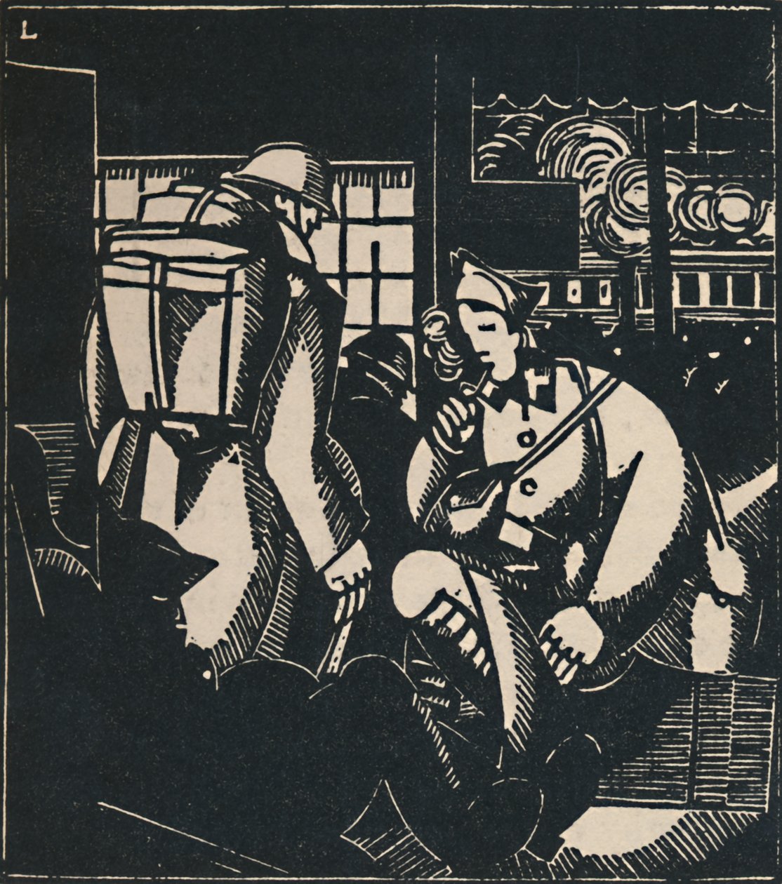 Soldater på stationen, 1919 av Jean Emile Laboureur
