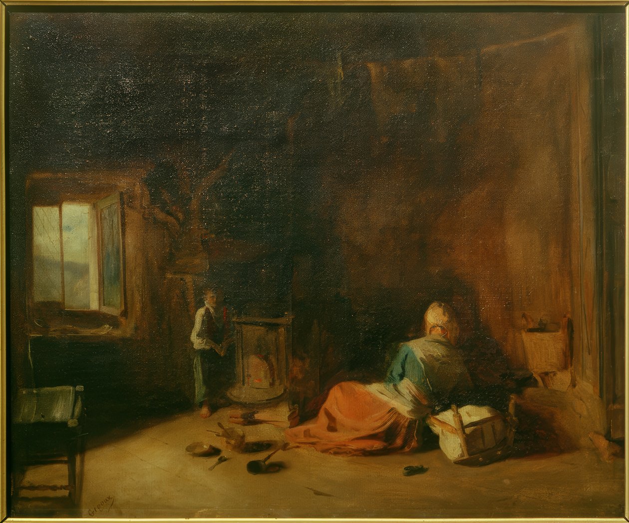 Lantlig interiör av Jean Francois Gigoux