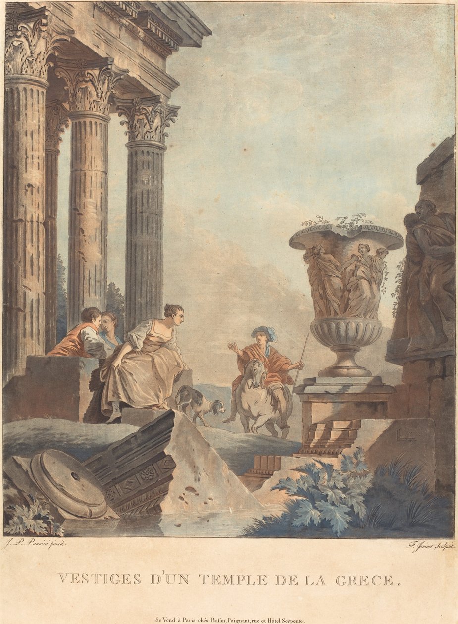 Skådespel av ett grekiskt tempel. av Jean Francois Janinet