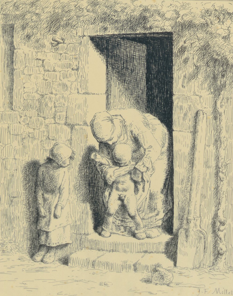 Maternal Care, 1862 (glastryck) av Jean Francois Millet