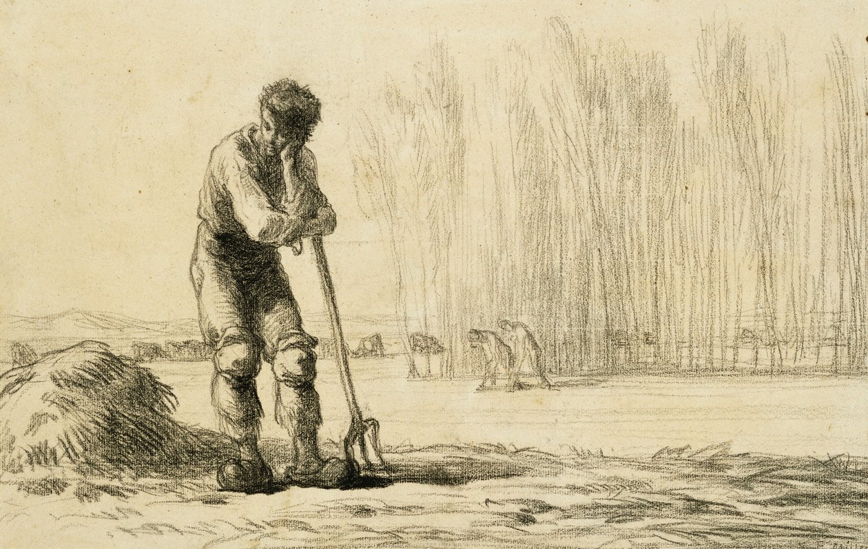 Bonde lutad på en höggaffel, av Jean Francois Millet