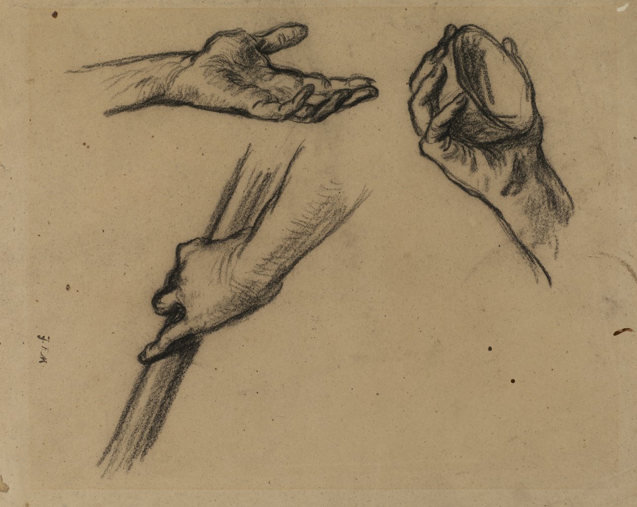 Studies of Hands (kol på papper) av Jean Francois Millet
