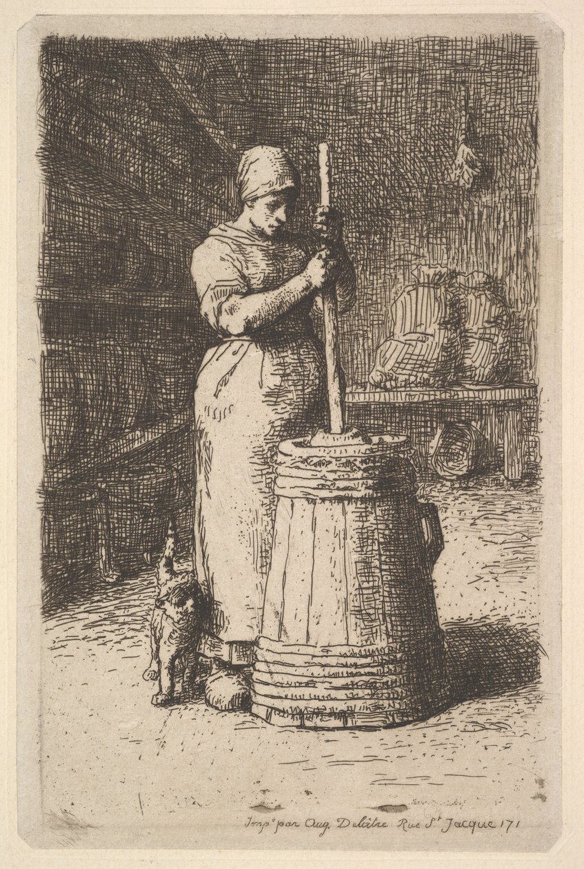 Kvinna som kärnar smör, 1855-56. av Jean Francois Millet
