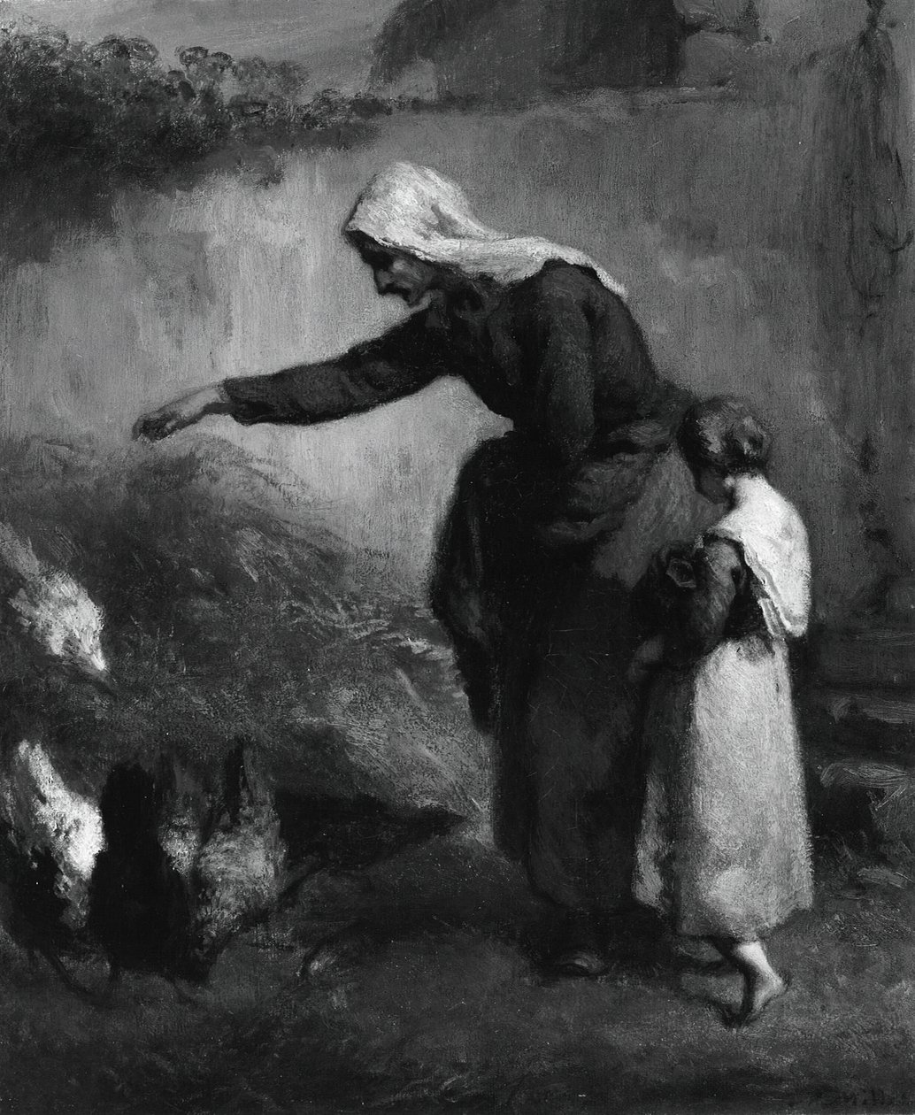 Kvinna som matar höns, 184648. av Jean Francois Millet