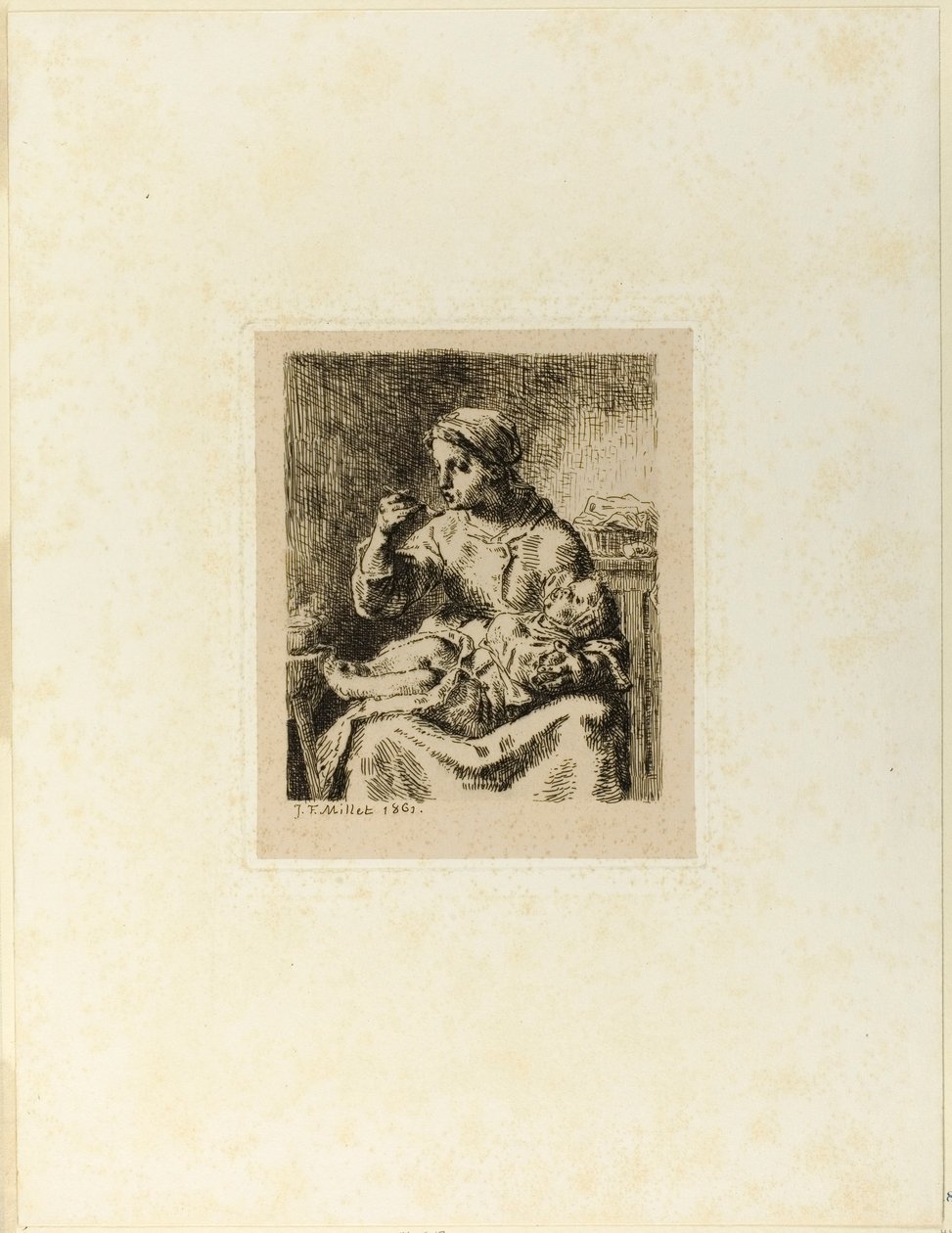 Kvinna Matar Hennes Barn av Jean Francois Millet