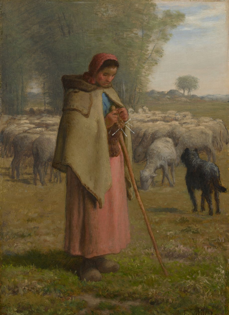 Ung flicka som vaktar sina får, c.1860-?62 av Jean Francois Millet