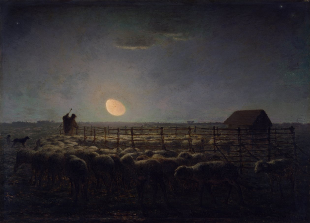 Fårhuset, månsken av Jean Francois Millet