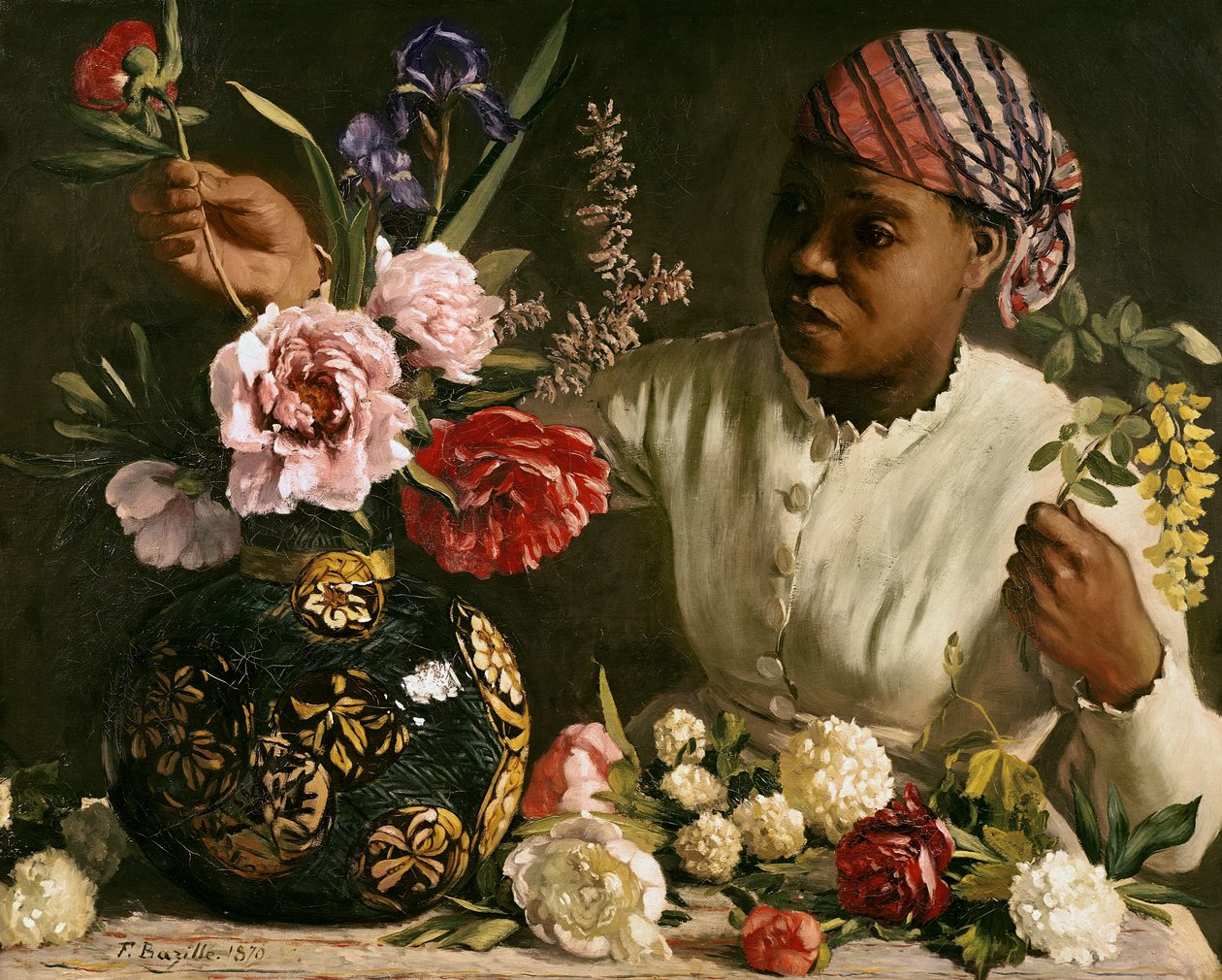 Svart kvinna med pioner, 1870 av Jean Frederic Bazille