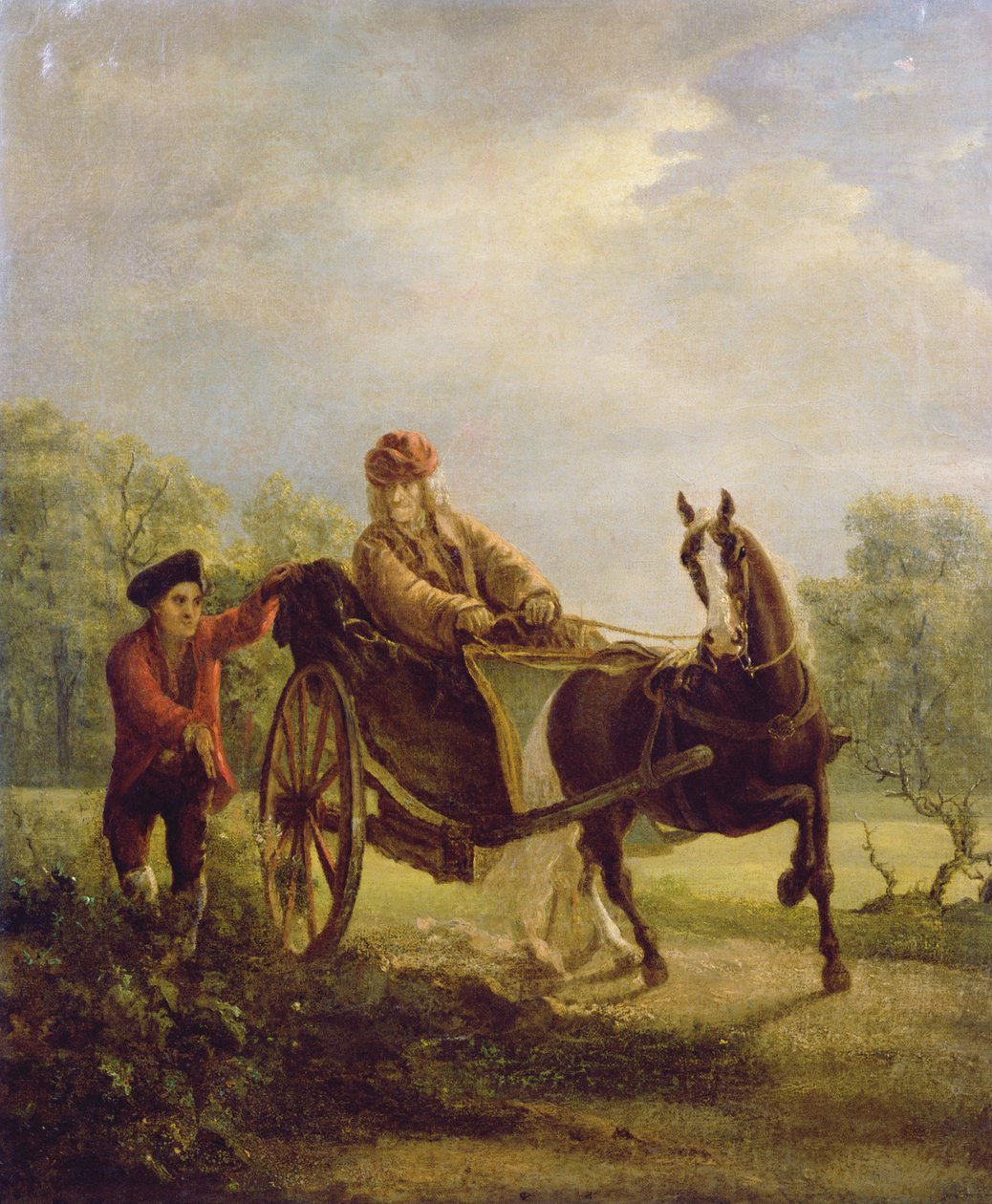 Voltaire (1694-1778) i en cabriolet i Ferney av Jean Huber