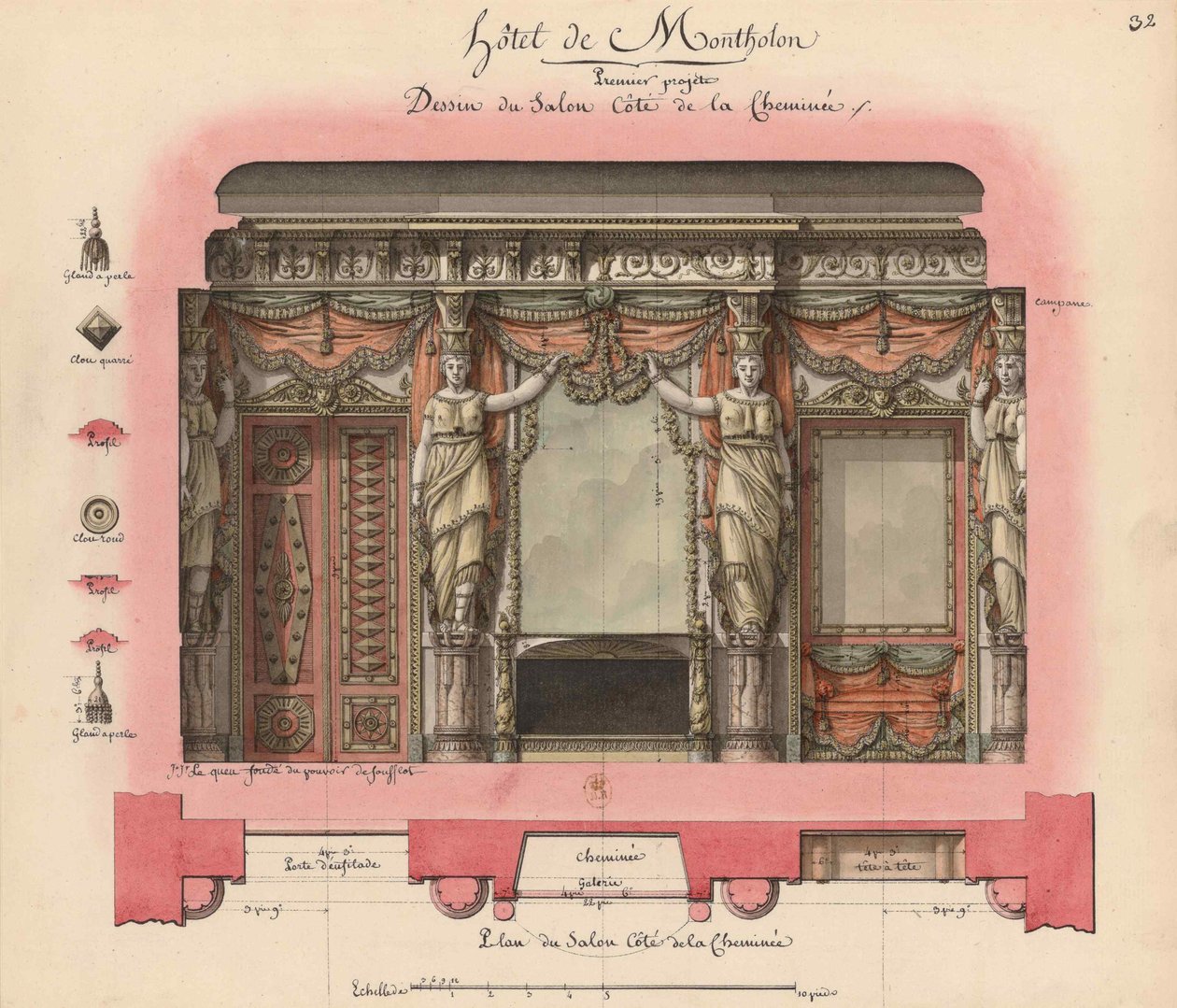 Hotell Montholon. Salongsprojekt, 1786. av Jean Jacques Lequeu