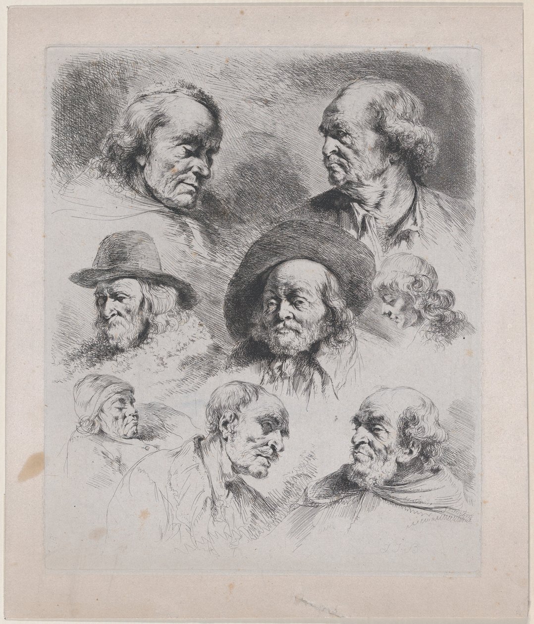 Studie av åtta huvuden, 1795. av Jean Jacques de Boissieu