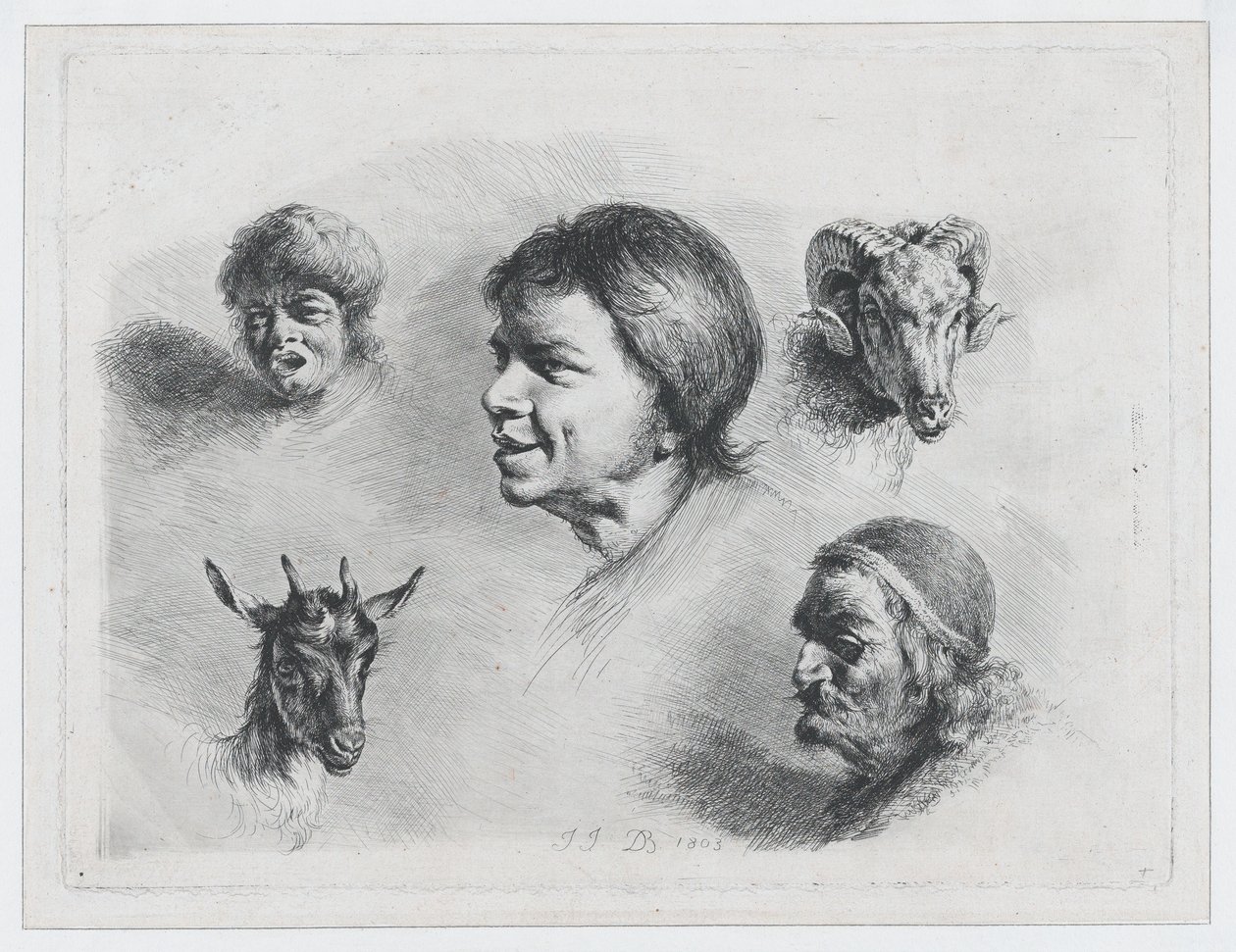 Studie av fem huvuden, 1803. av Jean Jacques de Boissieu