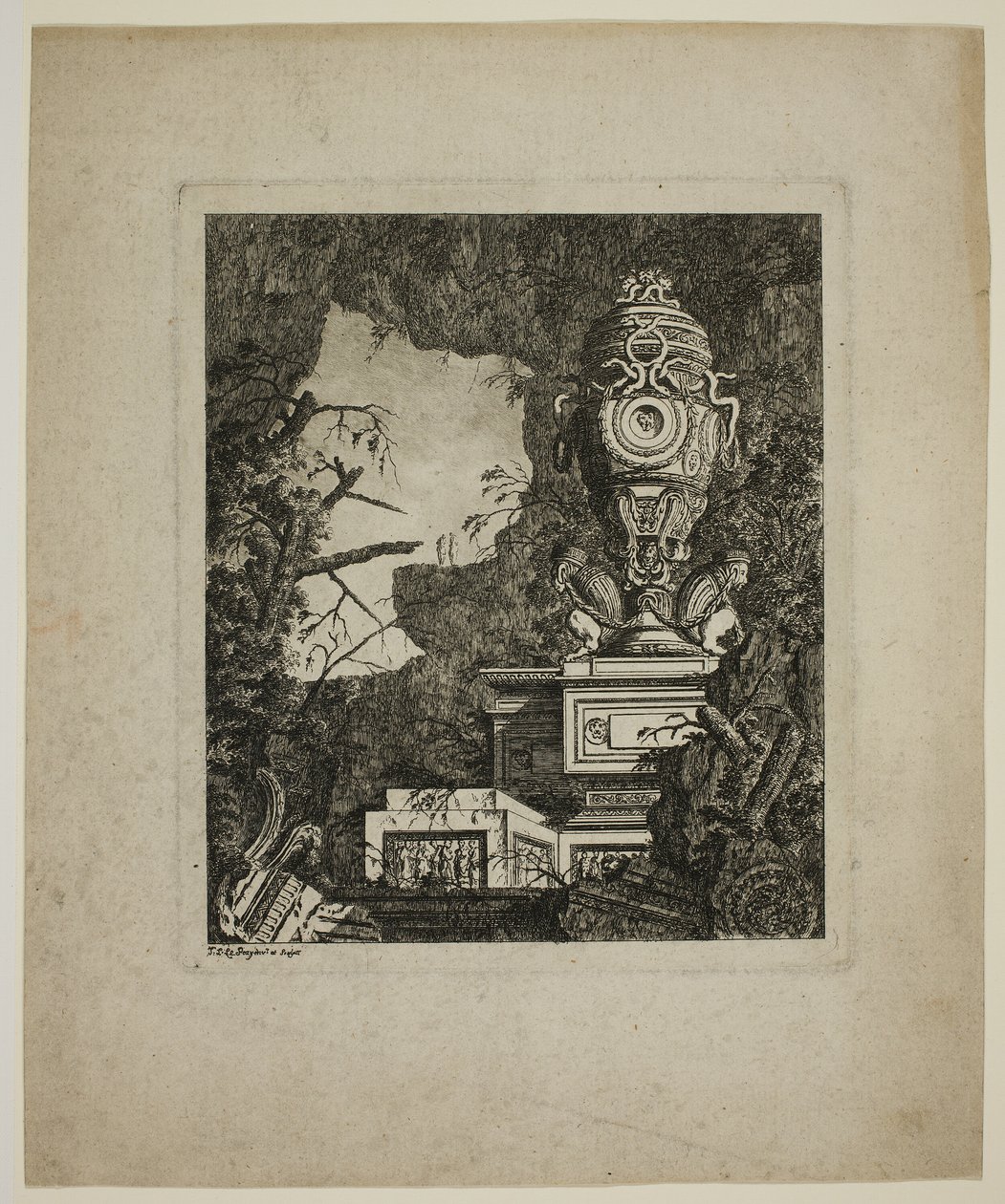 Antik ruinerad staty av Jean Laurent Legeay