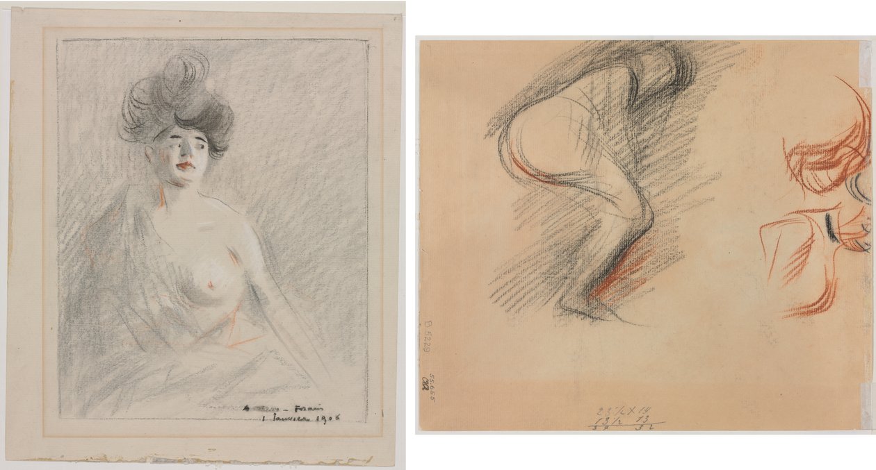 Courtesan (recto) Figurskisser (verso) av Jean Louis Forain
