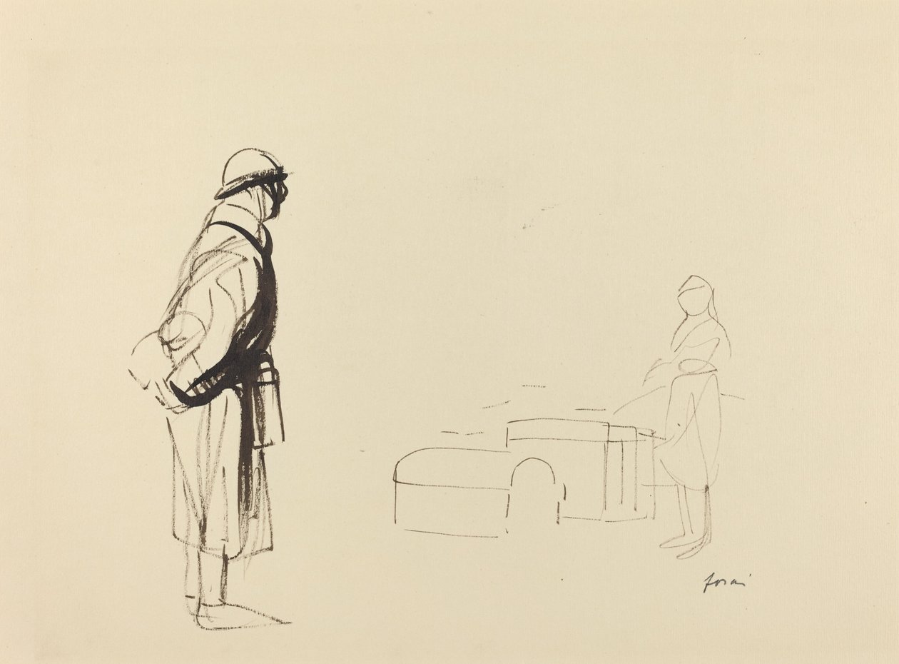 Poilu och sjuksköterska, ca. 19141919. av Jean Louis Forain