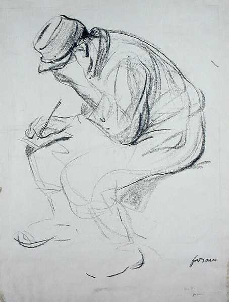 Soldatskrivande (litho) av Jean Louis Forain