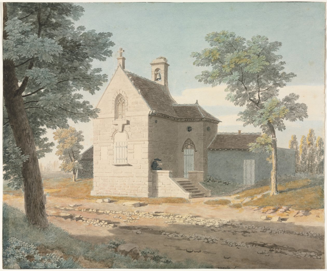 Kyrka vid en väg, sent 1700-1800-tal. av Jean Lubin Vauzelle