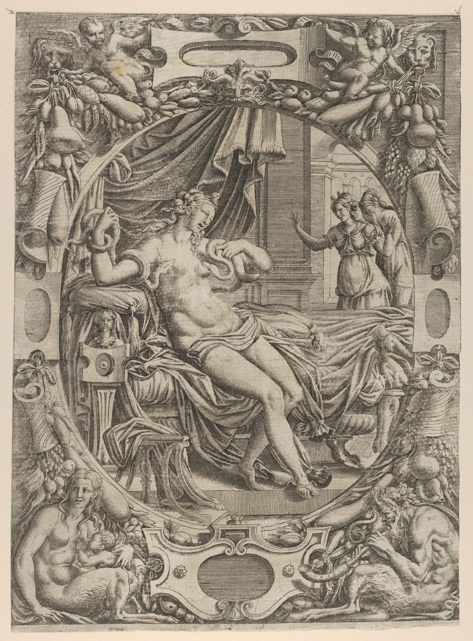 Cleopatra biten av en asp, 1535-55. av Jean Mignon