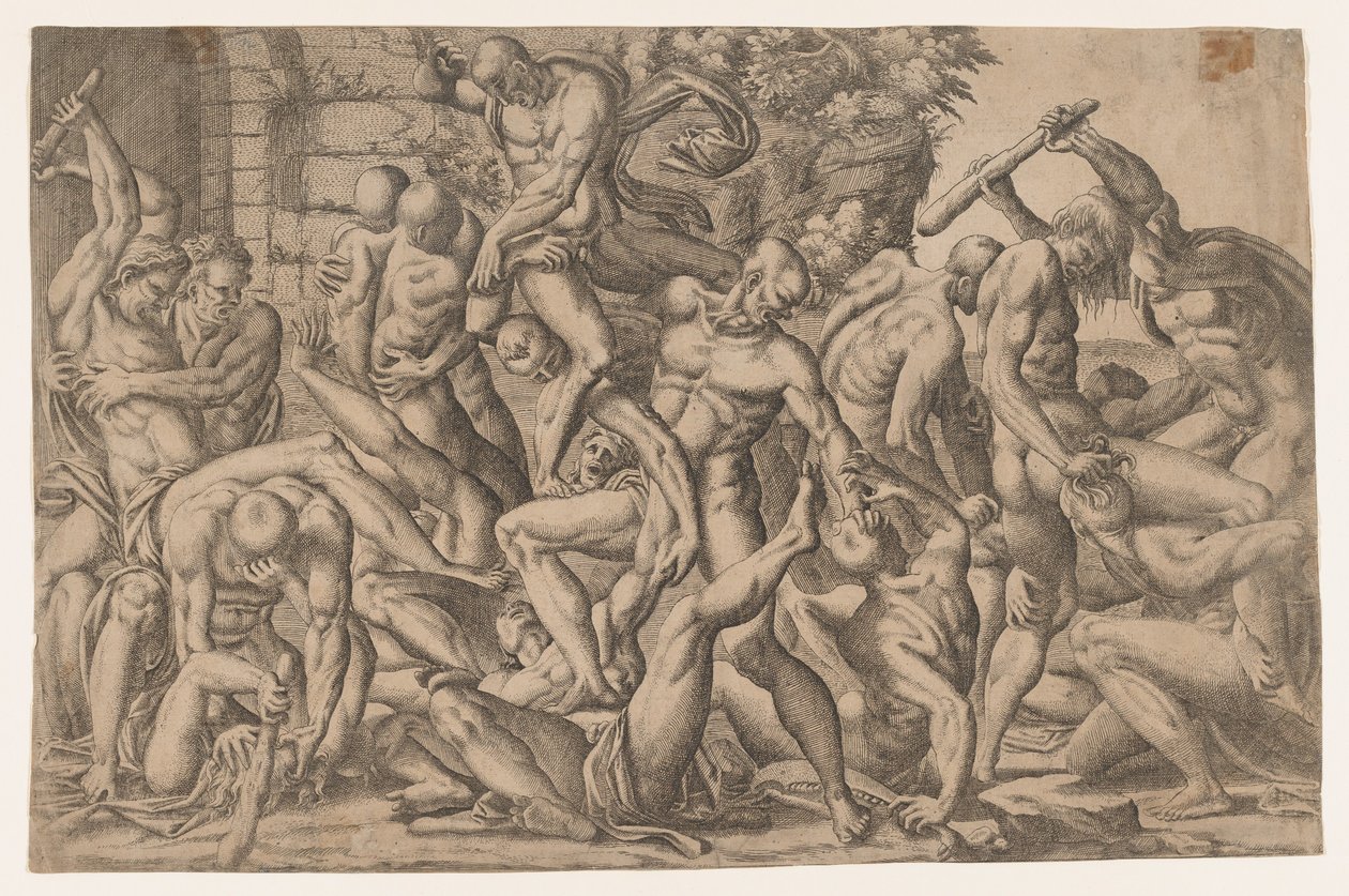 Strid av nakna män, 1535-55. av Jean Mignon