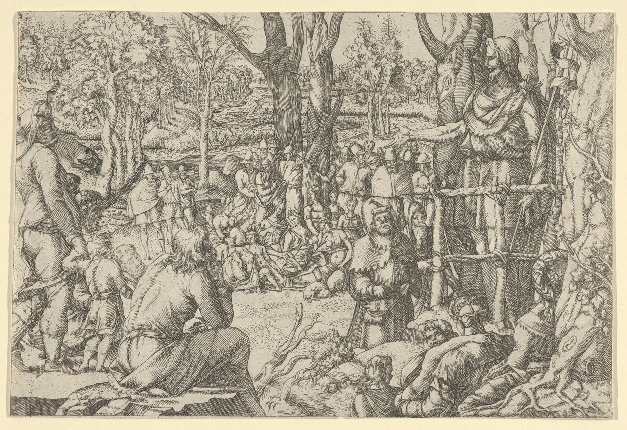 Johannes predikar i öknen, 1535-55. av Jean Mignon