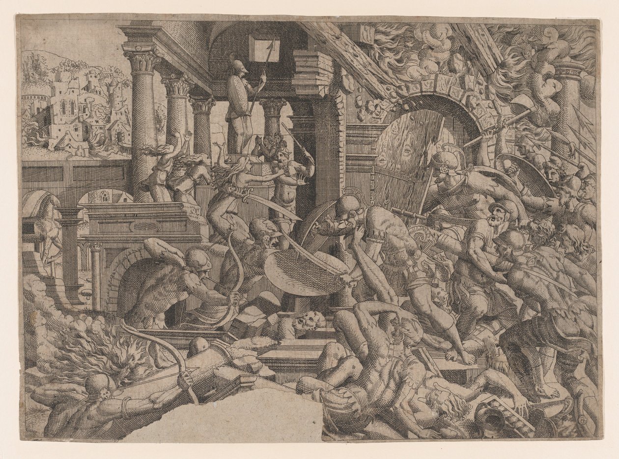 Säcken av Troja, 1535-55. av Jean Mignon