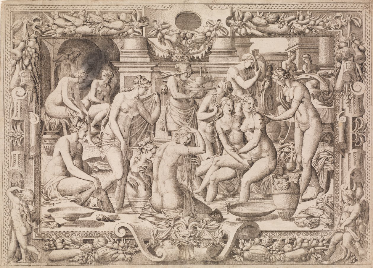 Kvinnor som badar, 1535-55. av Jean Mignon