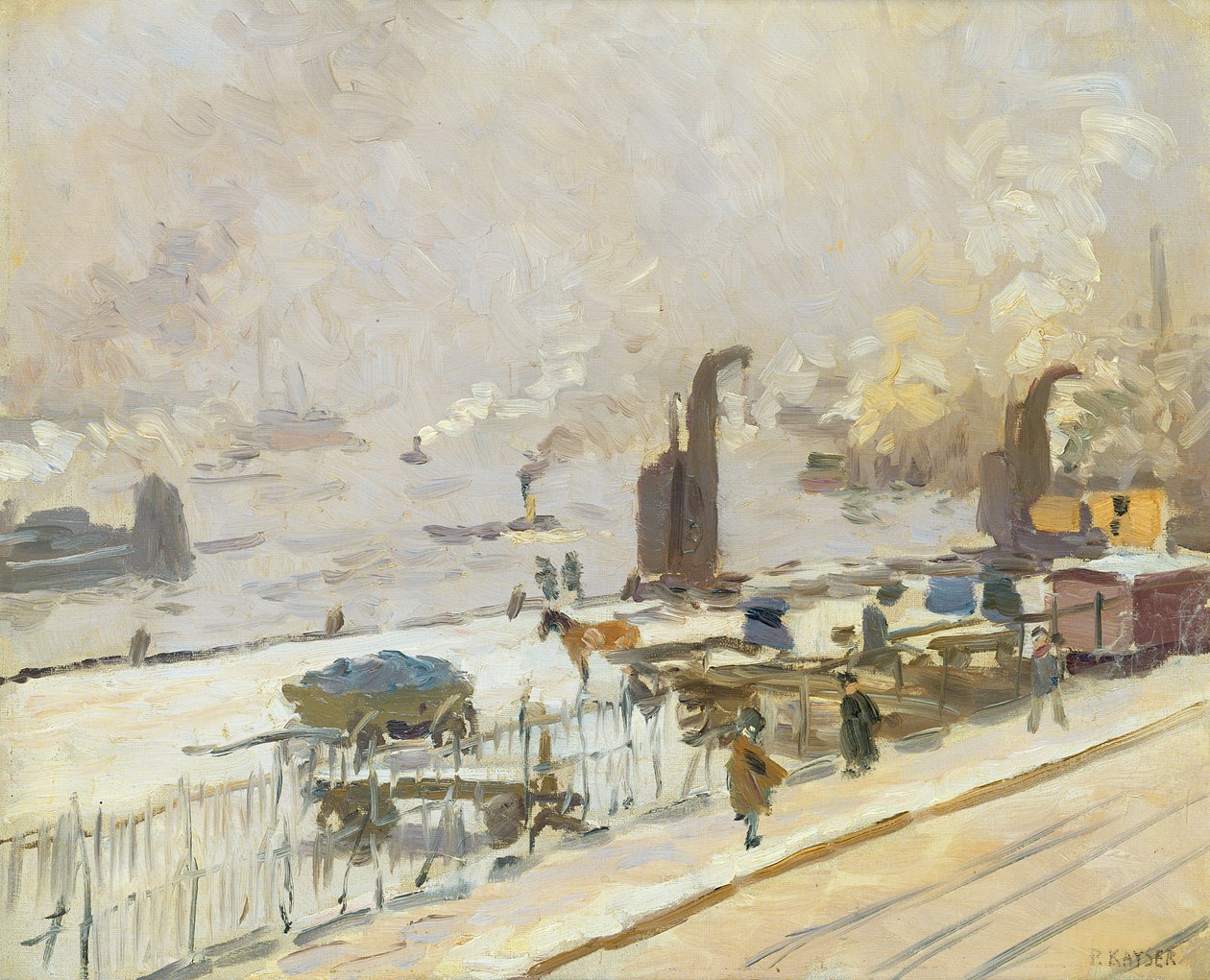 Hamburgs hamn på vintern, 1909 av Jean Paul Kayser