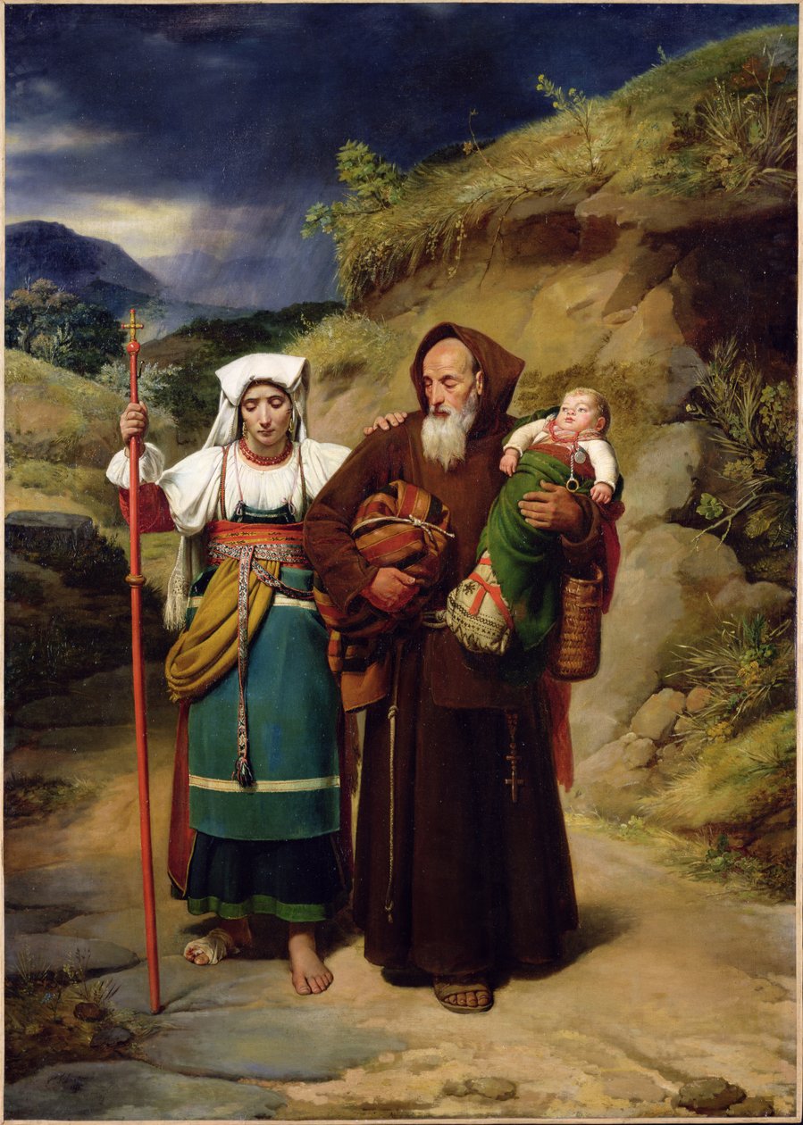 En munk som hjälper en pilgrim av Jean Victor Schnetz