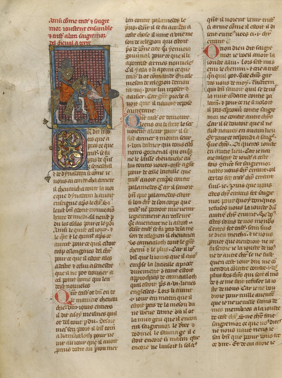 Tristan Unhorsing Sagremor av Jeanne de Montbaston