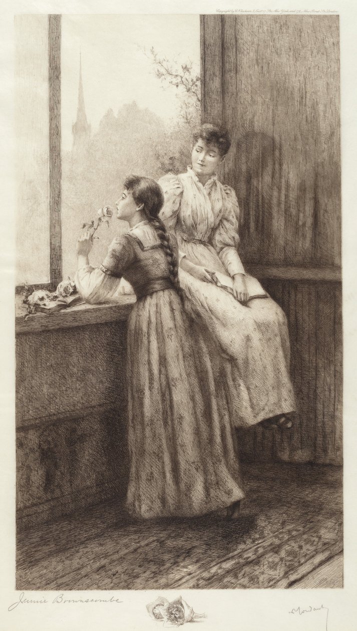 Untitled (Två flickor vid ett fönster) av Jennie Augusta Brownscombe