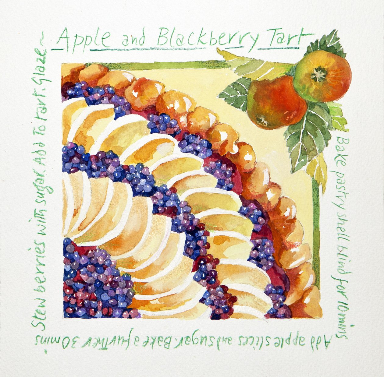 Äppel- och björnbärstårta, 2014 (akvarell) av Jennifer Abbott