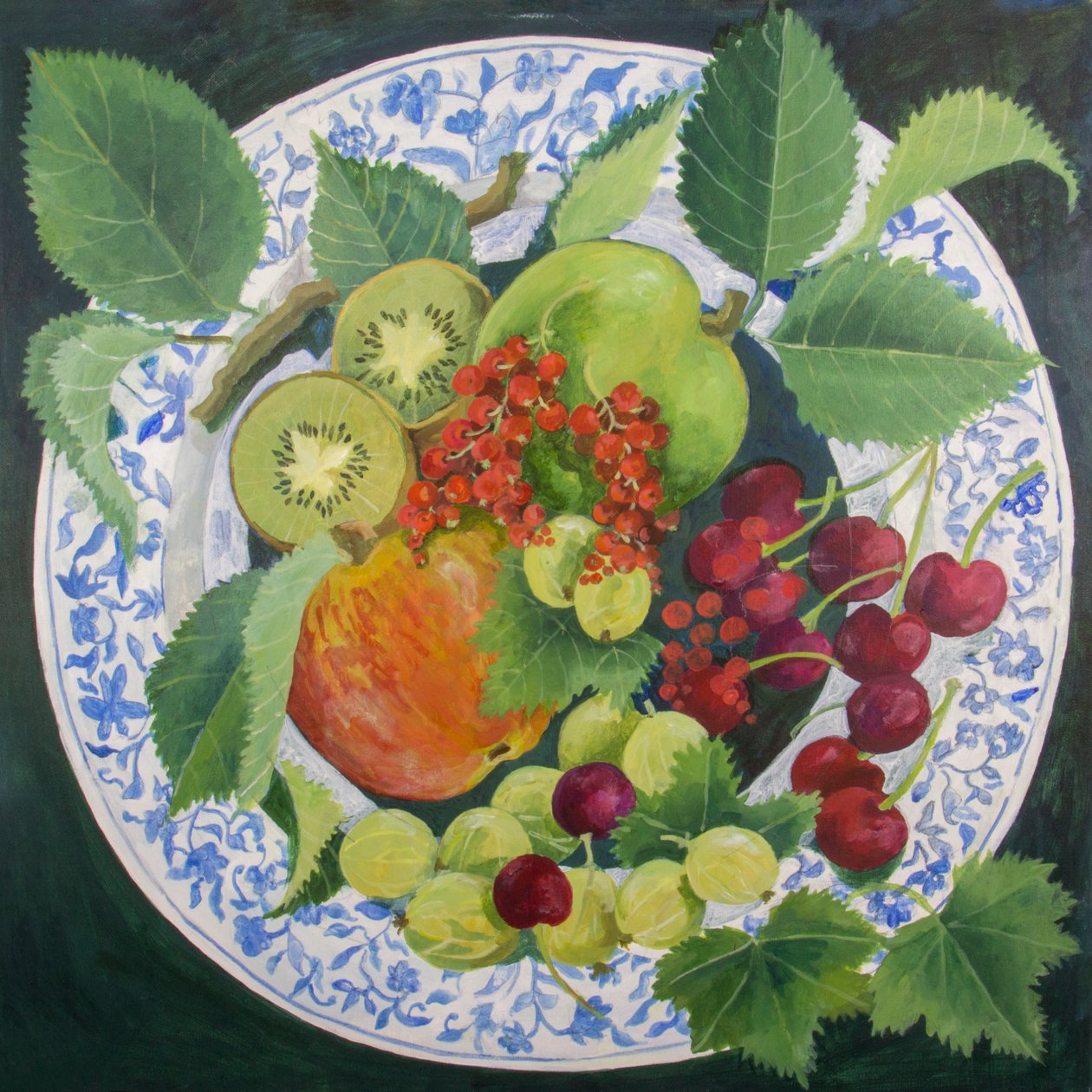 Äpplen och vindruvor, 2018 (akryl på duk) av Jennifer Abbott