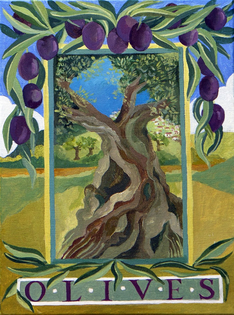 Svarta oliver, 2014 (akryl på duk) av Jennifer Abbott