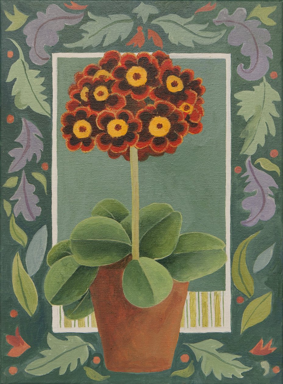 Röd och svart primula (akryl) av Jennifer Abbott