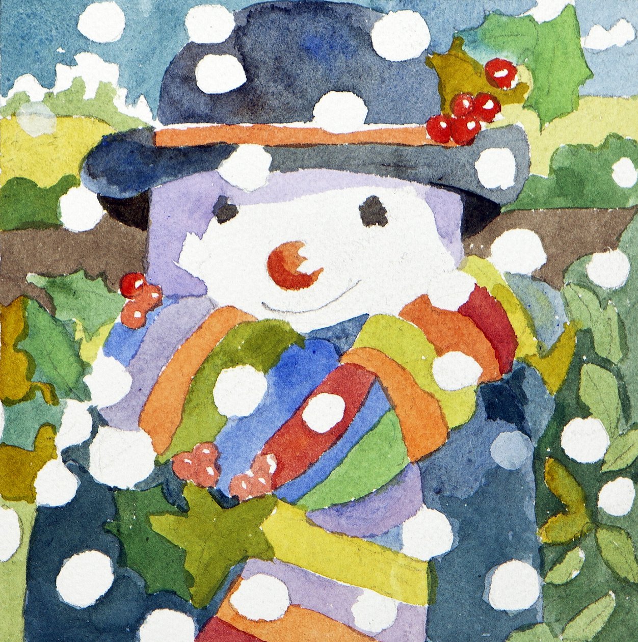 Snögubbe i snö, 2011 (akvarell) av Jennifer Abbott