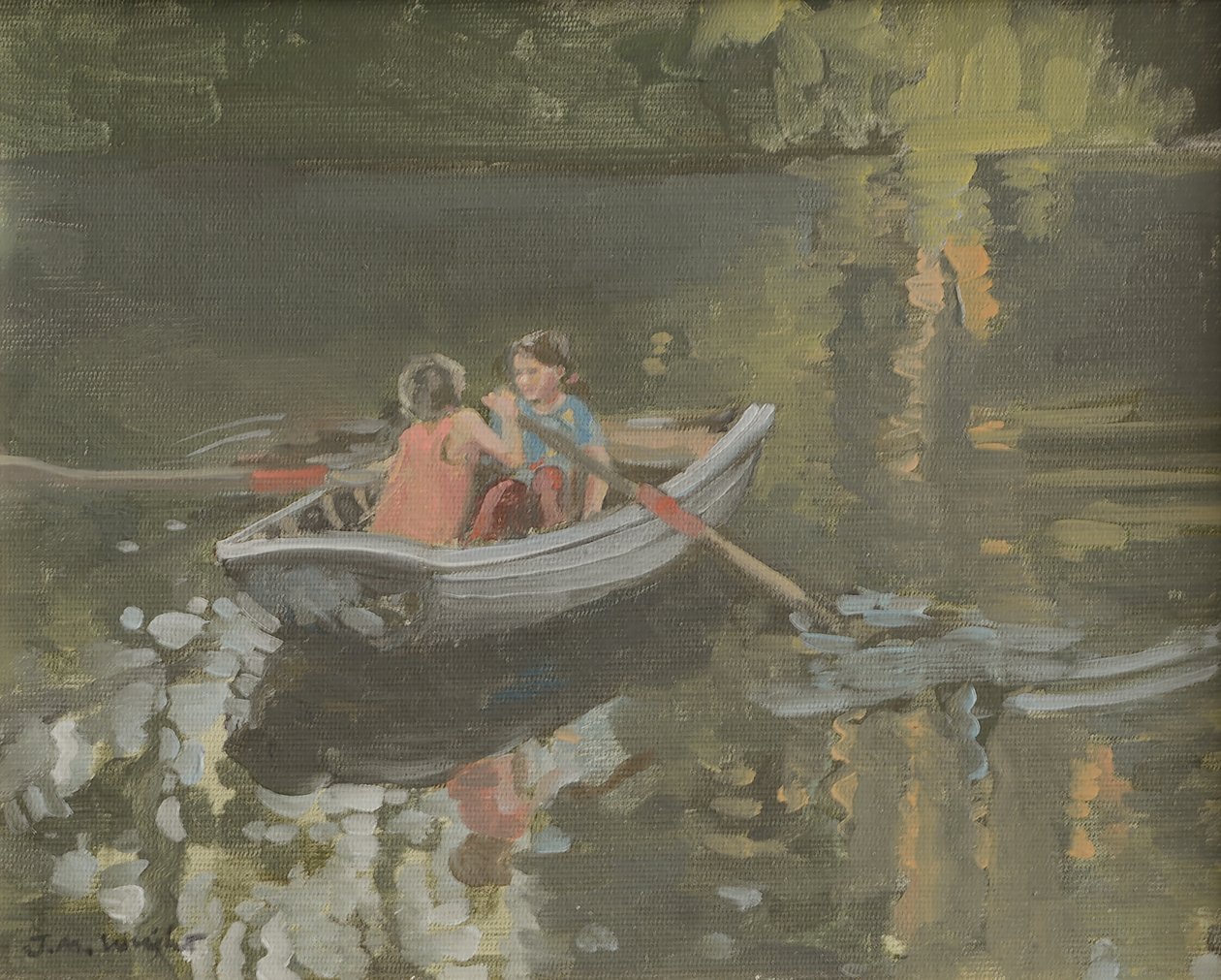 Salcombe Children Rowing (olja på duk) av Jennifer Wright