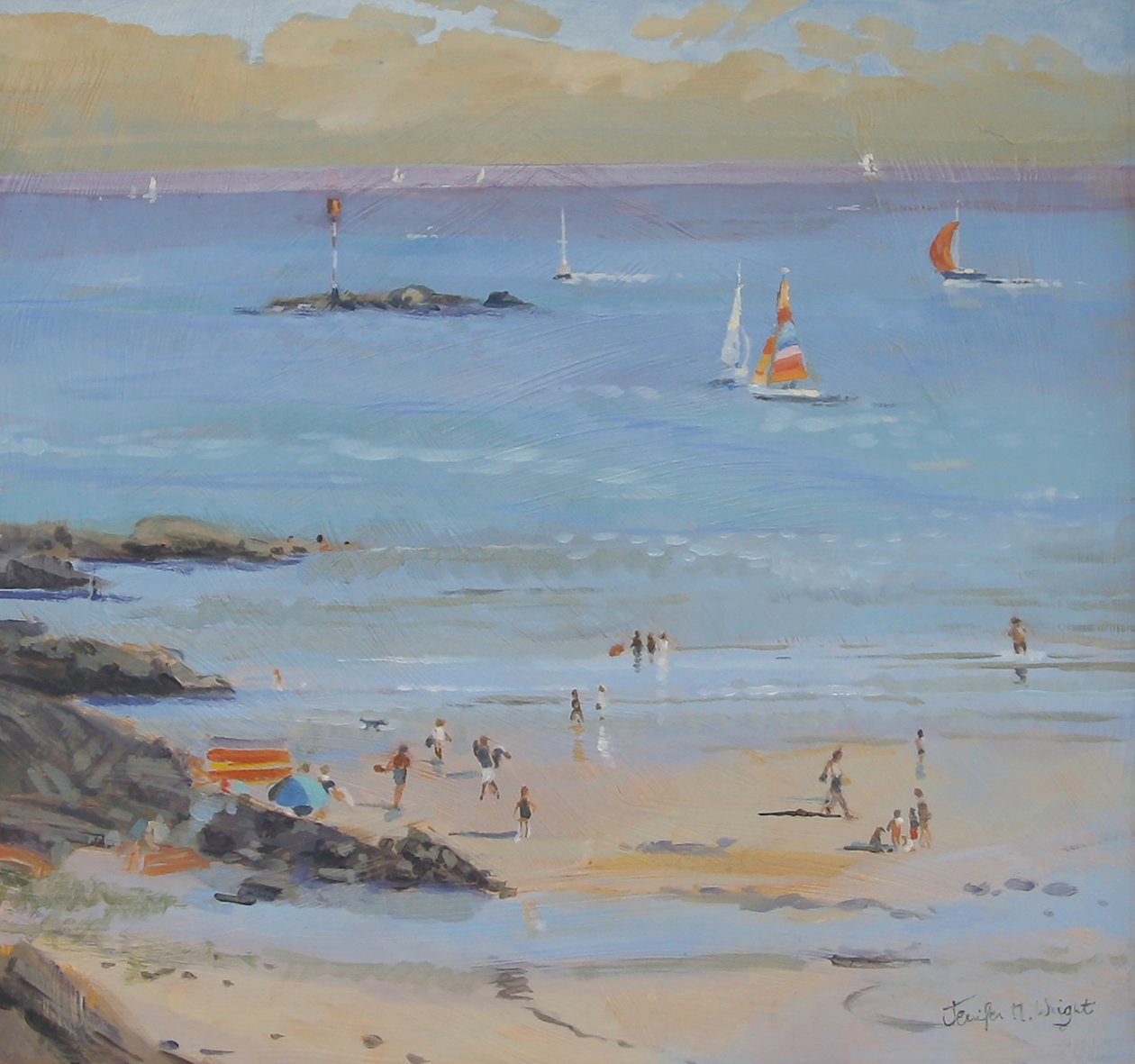 Salcombe Millbay Morning (olja på duk) av Jennifer Wright