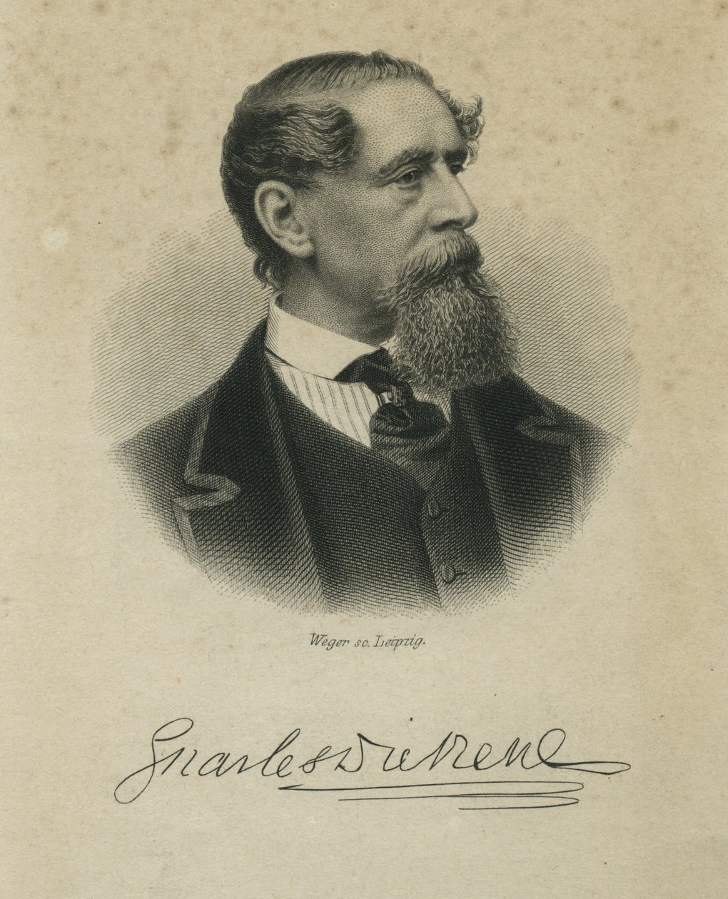 Charles Dickens, graverad av Weger, c.1874 av Jeremiah Gurney
