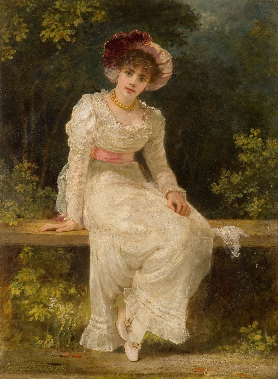 Lady sitter i en trädgård av Jerry Barrett