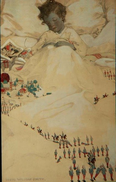 The Land of Counterpane (färg litho) av Jessie Willcox Smith