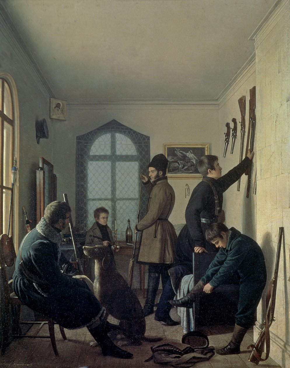Förberedelser för jakt, 1836 av Jevgraf Fiodorovitch Krendovsky
