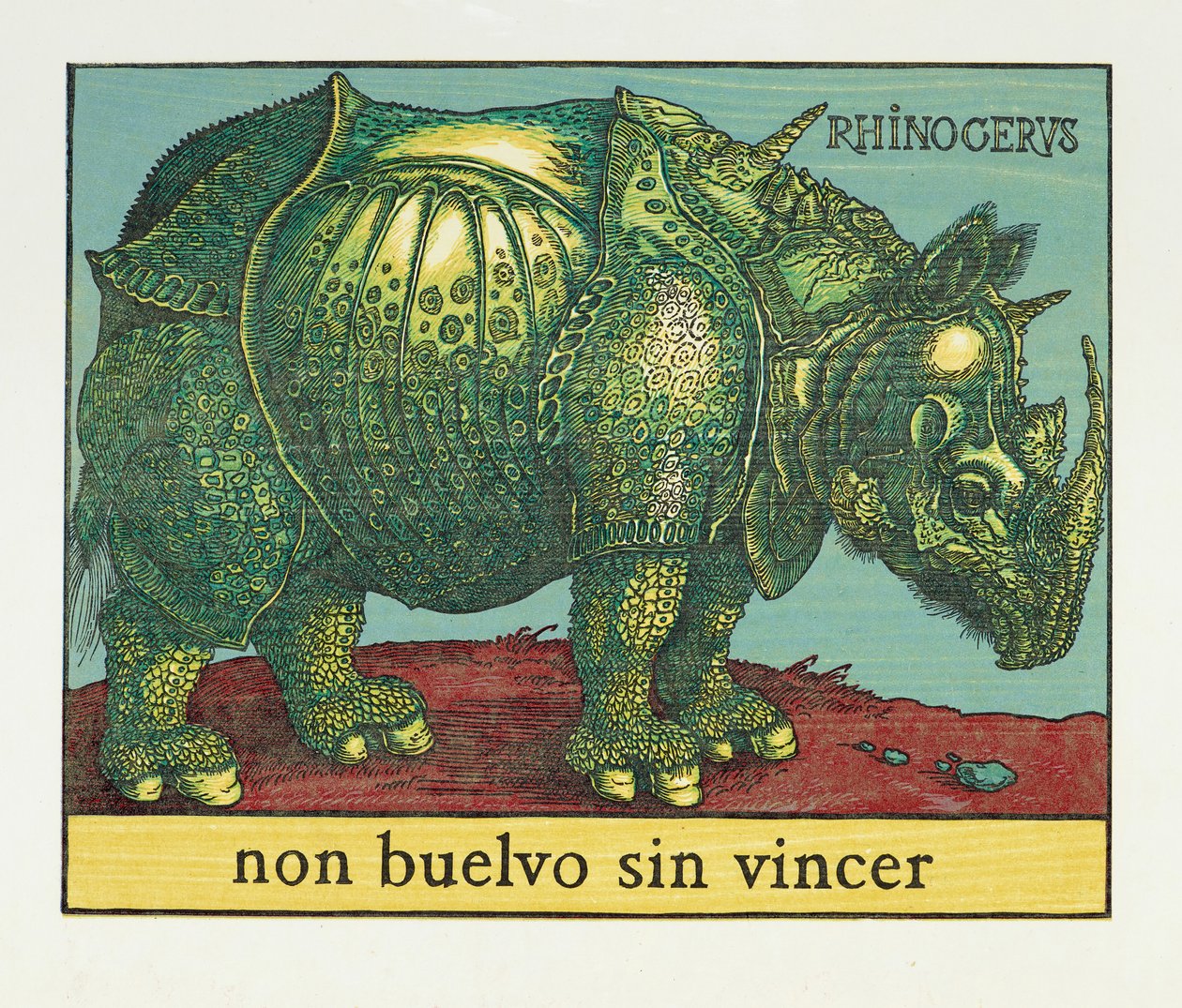 Green Rhino, 2007 (träsnitt) av Jim Monson