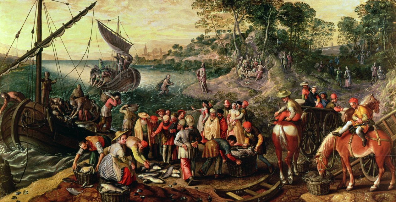 The Miraculous Draft of Fishes (panel) av Joachim Beuckelaer