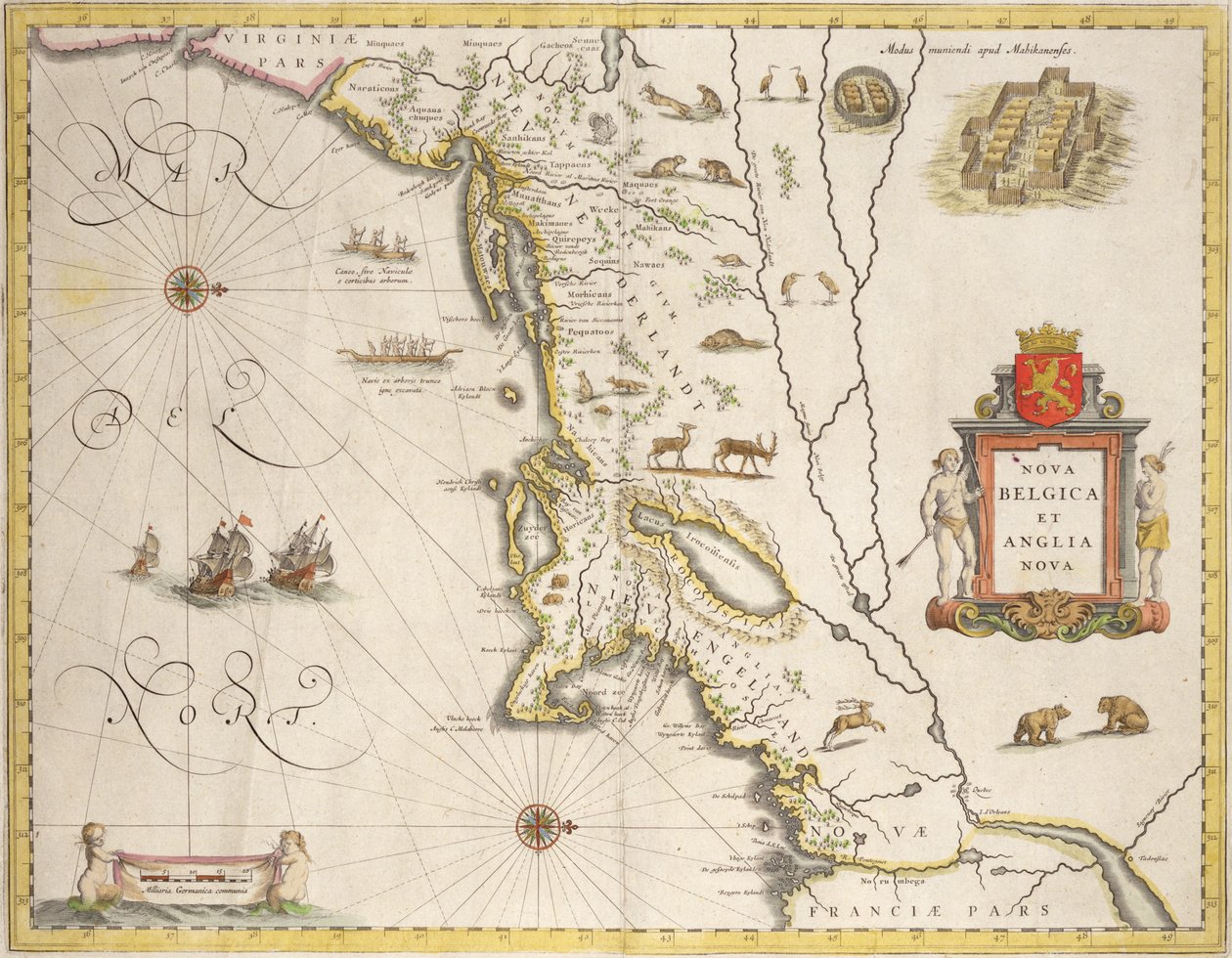 Karta över Nya Belgien och Nya England, utgiven i Amsterdam ca 1640 av Joan Blaeu