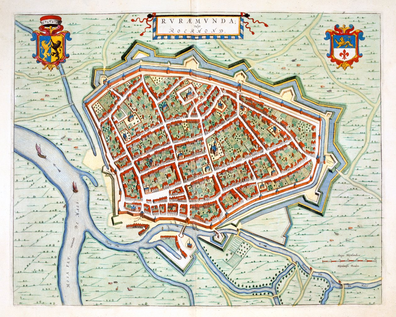 Roermond, 1649 (handfärgad gravyr) av Joan Blaeu