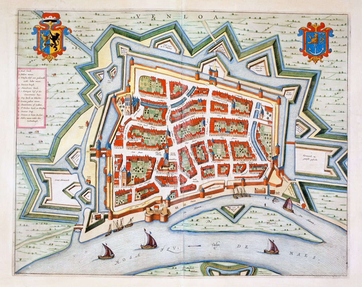 Venlo, 1649 (handkolorerad gravyr) av Joan Blaeu