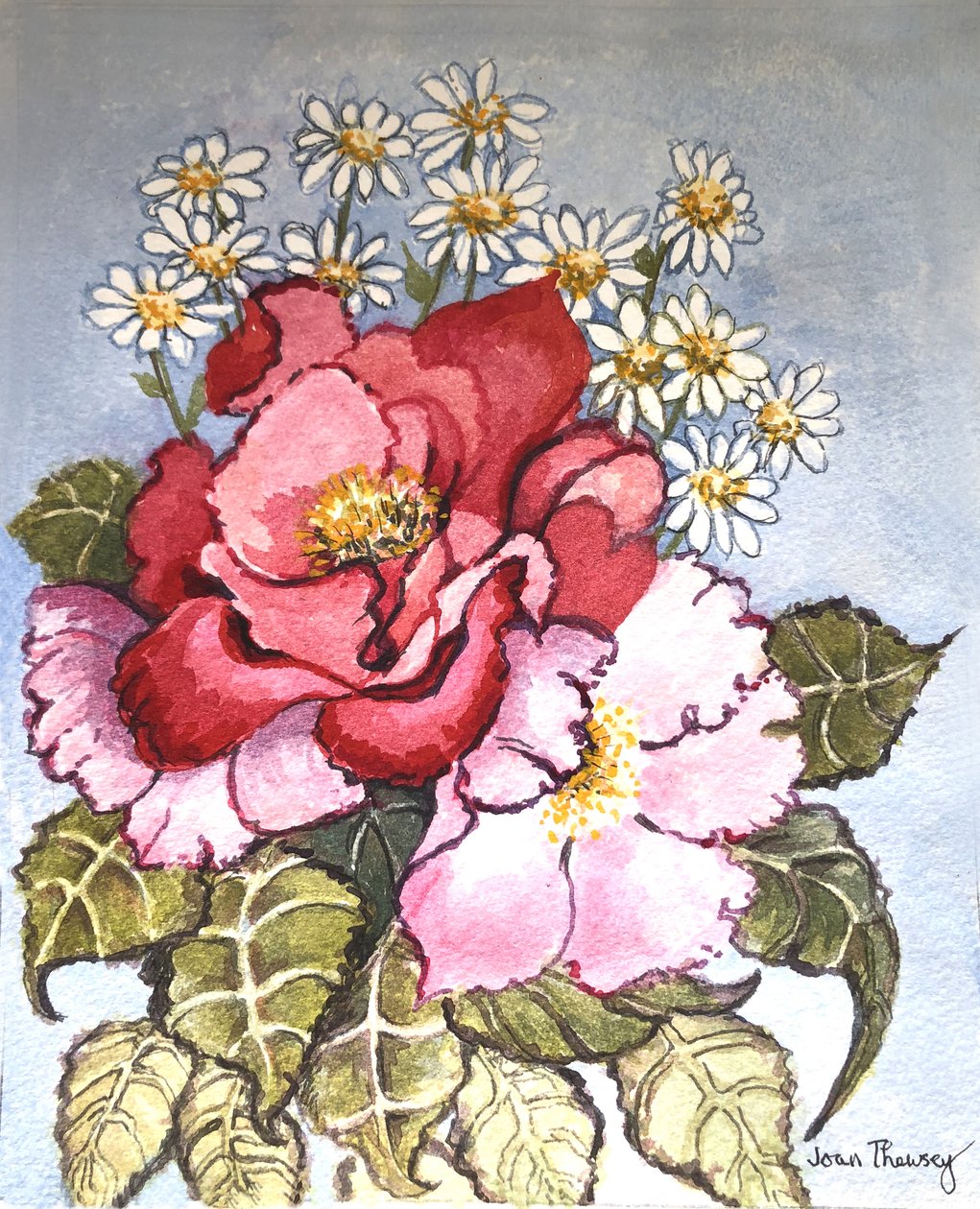 En röd och en rosa ros, av Joan Thewsey